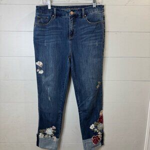 Chico's | The So Slimming Girlfriend Ankle Embroidered Blue Jeans Size 8